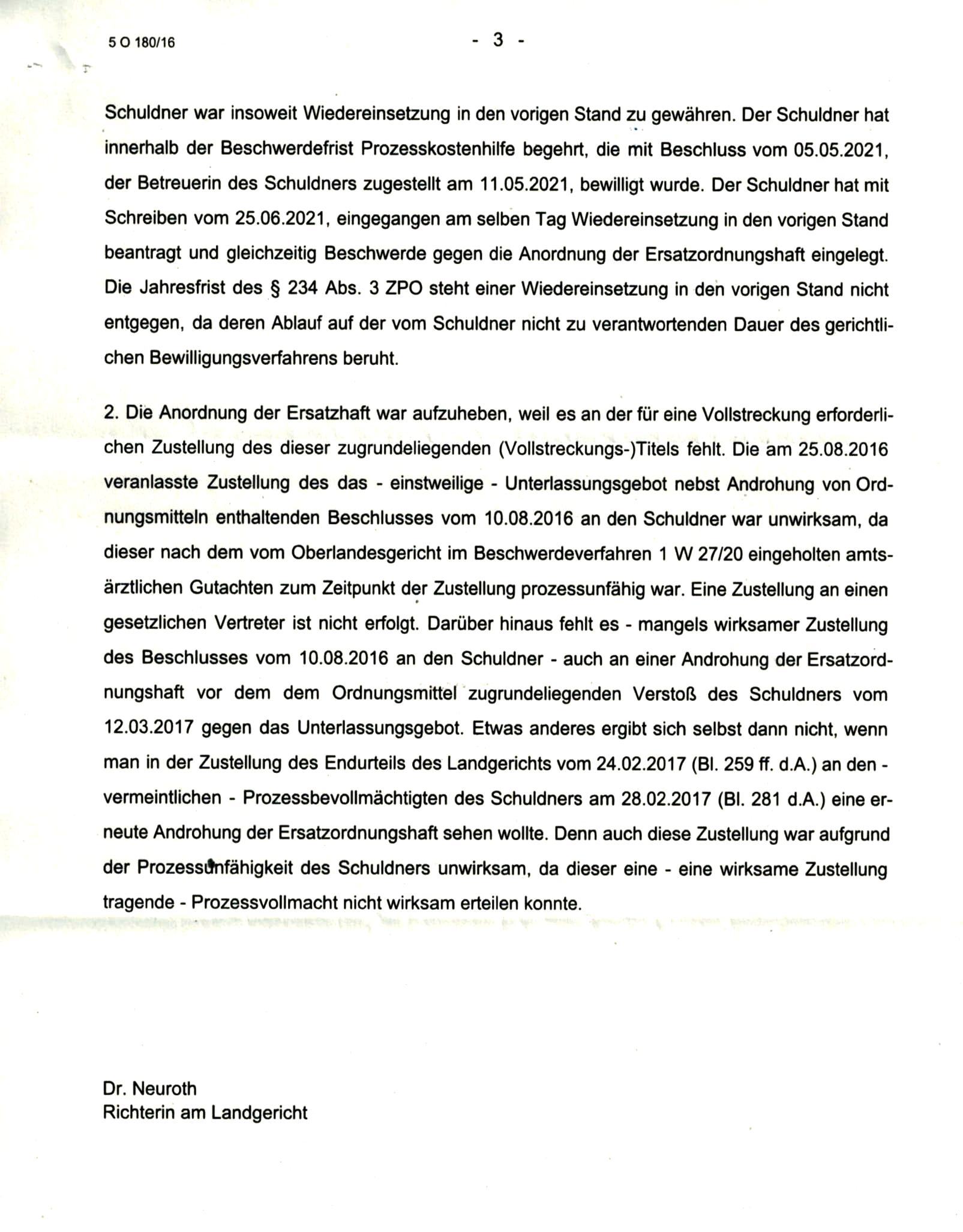 Beschluss 5 O 180/16 des Landgericht Heidelberg vom 05.01.2022, Seite 3